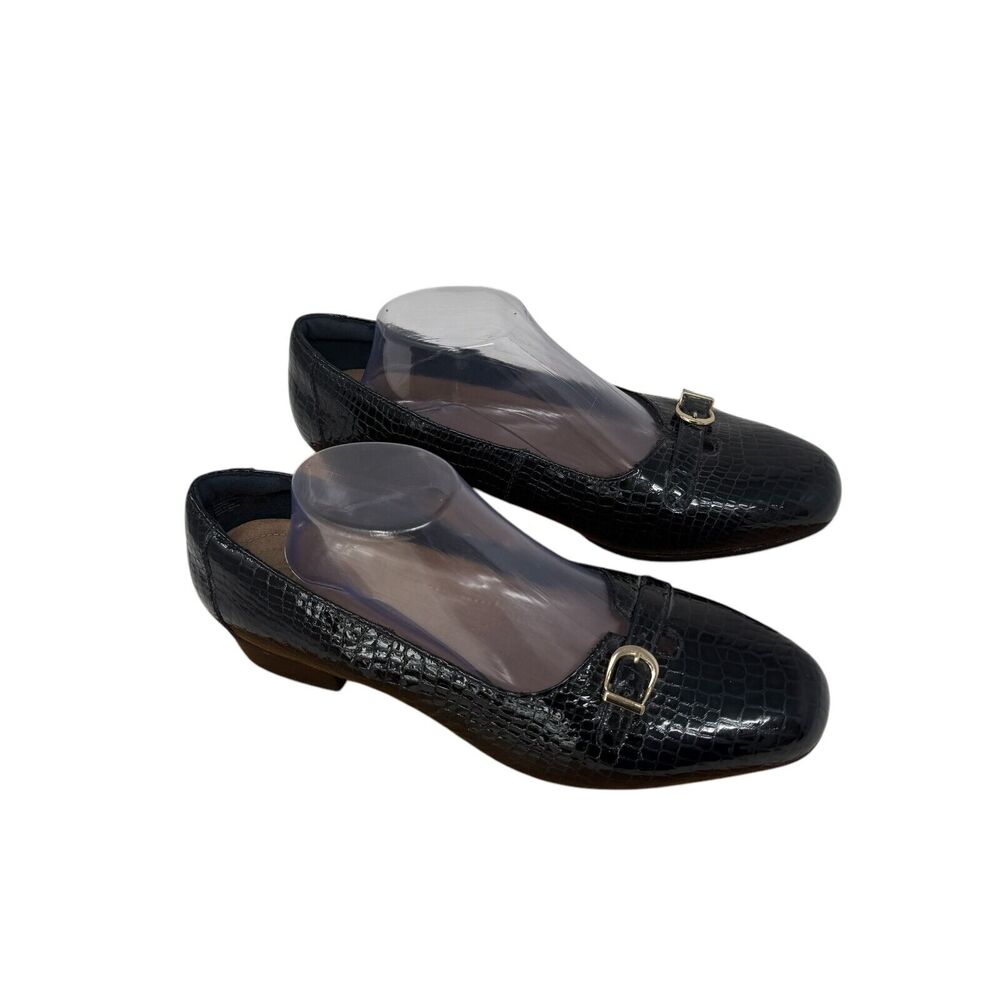 Clarks Black Heeled Croc print Loafers